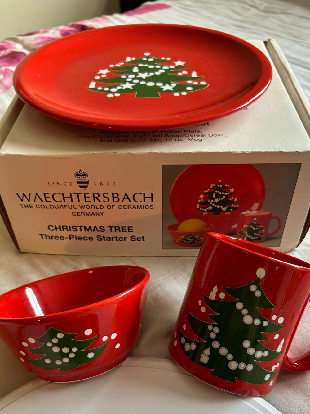 Waechtersbach Germany Christmas Tree 3-Piece Starter Dinnerware Set new in box